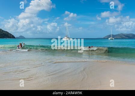 Cane Garden Bay, Tortola, British Virgin Islands - December 16, 2018:  View of famous Cane Garden Bay, a popular tourist destination in the Caribbean Stock Photo