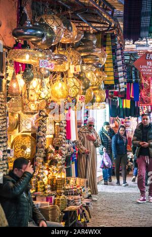 Moroccan market (souk) in the old town (medina) of Marrakech, Morocco Stock Photo