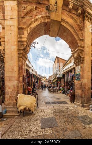 The colorful souk in the old town of Jerusalem, Israel Stock Photo