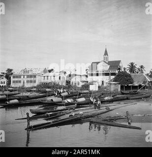 Journey to Suriname and the Netherlands Antilles  View of Albina Date: 1947 Location: Albina, Suriname Keywords: village images, ships Stock Photo