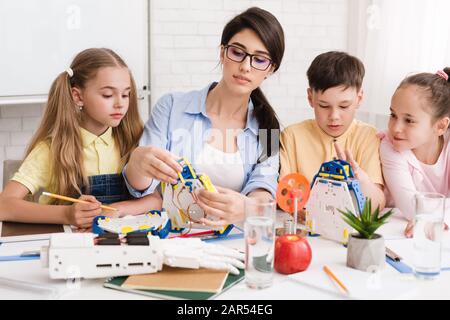 Genius kids learning about robots and coding Stock Photo