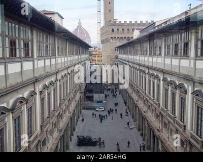 The exterior of the Uffizi Gallery in Florence, Italy. This gallery is a prominent art museum located adjacent to the Piazza della Signoria. Stock Photo