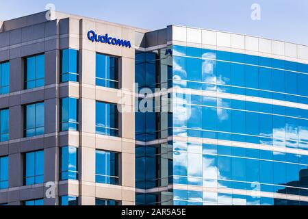 Jan 12, 2020 San Jose / CA / USA - Qualcomm corporate headquarters in Silicon Valley; Qualcomm, Inc. is an American multinational semiconductor and te Stock Photo