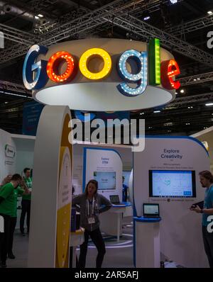 Google signage at the British Educational Technology Trade Show (BETT) at the Excel Centre, London, UK Stock Photo