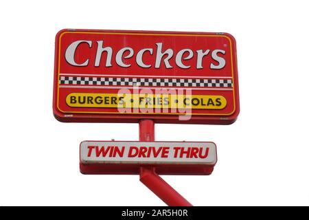 Signage for a Checkers Drive-in restaurant isolated on a white