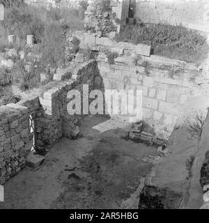 Israel 1948-1949  Jerusalem. Remains of the bath Bethesda in the old town north of the Temple Mount. Date: 1948 Location: Bethesda, Israel, Jerusalem Keywords: archeology, bathhouses, walls, ruins Stock Photo