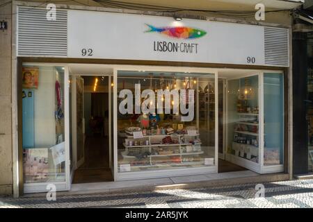 Lisbon, Portugal - January 17, 2020: Exterior of the Lisbon Craft store, a handicraft gift and souviner shop downtown Stock Photo