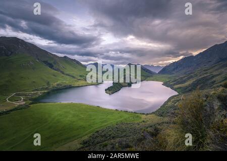 Beautiful summer views of Moke Lake, New Zealand Stock Photo