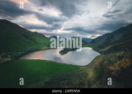 Beautiful summer views of Moke Lake, New Zealand Stock Photo