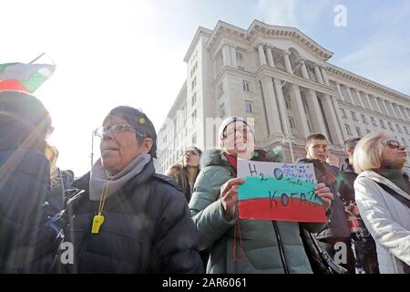 Thousands people demand water on a protest, because water crisis in the town of Pernik and surrounding villages, in front of government building in So