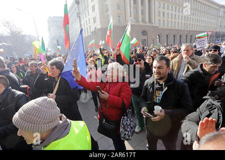 Thousands people demand water on a protest, because water crisis in the town of Pernik and surrounding villages, in front of government building in So