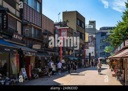 View of Dempoin dori is a typical pedestrian street with gift shops in Tokyo Asakusa district near Sensoji Temple. Tokyo, Japan, August 2019 View of Dempoin dori is a typical pedestrian street with gift shops in Tokyo Asakusa district near Sensoji Temple. Tokyo, Japan, August 2019