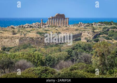 Ruins of Temple C - Apollo Temple in The Acropolis of Selinunte ancient Greek city on the south western coast of Sicily in Italy Stock Photo