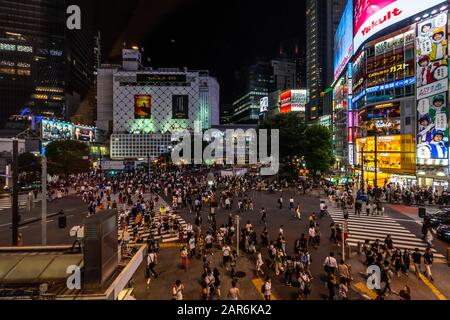 Aerial View of Shibuya Crossing at Night in Tokyo, Japan Stock Photo ...