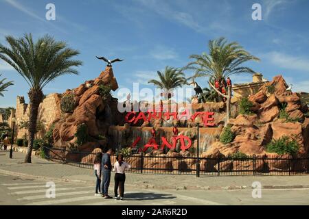 Entrance to Carthage Land, a popular amusement park in Hammamet Stock Photo