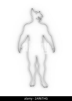 Man with head of Bull terrier. Animal and human hybrid. Outline silhouettes. 3D rendering. Stock Photo