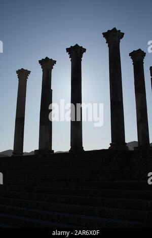 Capitoline Temple at the Roman city of Volubilis, near Meknes, Morocco Stock Photo