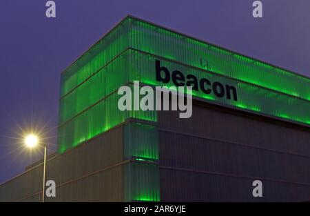 Beacon Arts Centre, Greenock's Custom House Quay, Inverclyde, Scotland, UK at night, opened 2013, theatre, multifunction Gallery Suite Stock Photo