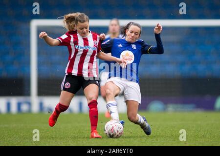 Chesterfield, UK. 26th Jan, 2020. Women's FA Cup Fourth Round: Birmingham City beat Sheffield United 3 - 0. Lucy Staniforth with the ball. Credit: Peter Lopeman/Alamy Live News Stock Photo