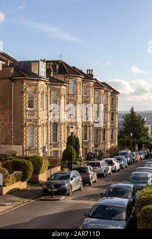 Ornate period terrace houses in Royal York Villas, Clifton, City of Bristol, England, UK Stock Photo