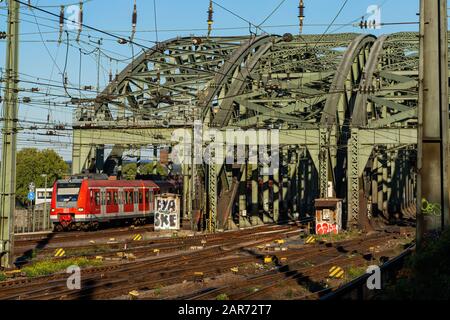 Cologne, Germany, 09/15/2019: Deutsche Bahn train leaving the central railway station of Cologne