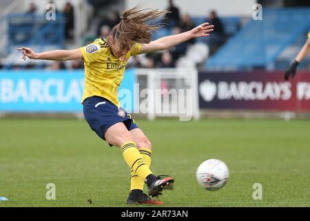 Romford, UK. 26th Jan, 2020.  Lisa Evans of Arsenal Women shooting during the Women's FA Cup match between West Ham United and Arsenal at the Rush Green Stadium, Romford, London on Sunday 26th January 2020. (Credit: Jacques Feeney | MI News) Photograph may only be used for newspaper and/or magazine editorial purposes, license required for commercial use Credit: MI News & Sport /Alamy Live News Stock Photo
