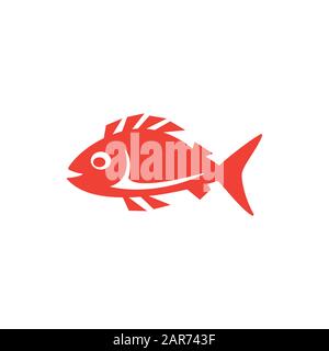Fish Red Icon On White Background. Red Flat Style Vector Illustration ...