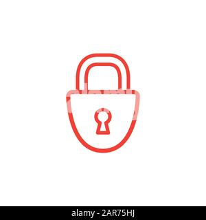 Lock Line Red Icon On White Background. Red Flat Style Vector ...