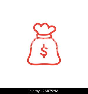 Money Sack Line Red Icon On White Background. Red Flat Style Vector ...
