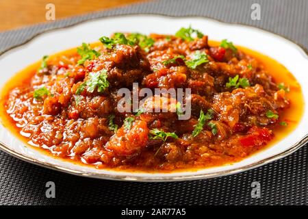 Goulash stew on plate - traditional Hungarian food Stock Photo