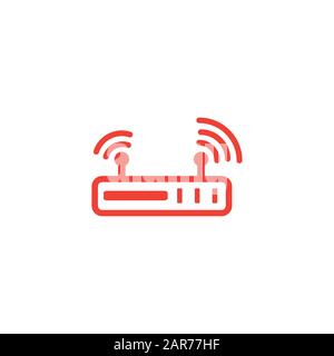 Router Line Red Icon On White Background. Red Flat Style Vector ...