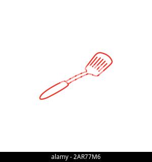 Spatula Line Red Icon On White Background. Red Flat Style Vector Illustration. Stock Photo