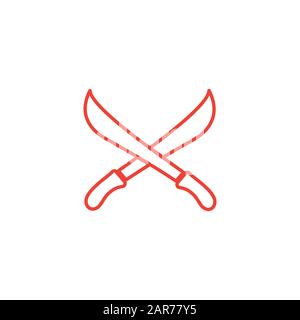 Sword Cross Line Red Icon On White Background. Red Flat Style Vector Illustration. Stock Photo