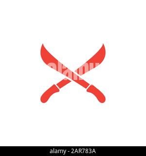 Sword Cross Red Icon On White Background. Red Flat Style Vector Illustration. Stock Photo