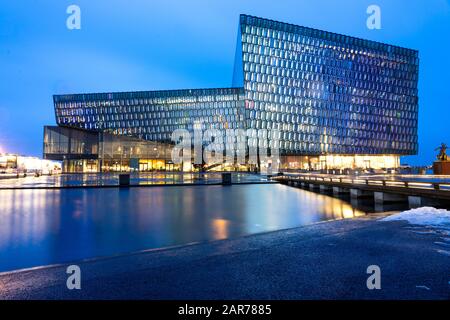 Harpa concert hall futuristic glass building in Reykjavik Iceland Stock Photo