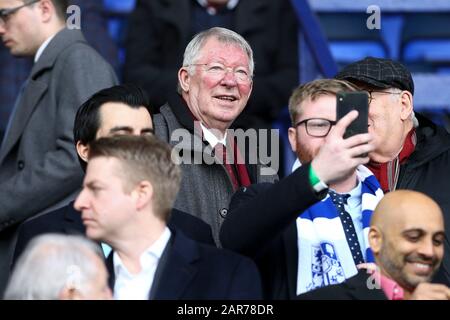 Birkenhead, UK. 26th Jan, 2020. Ex Manchester United manager Alex Ferguson takes his seat in the stands. The Emirates FA Cup, 4th round match, Tranmere Rovers v Manchester Utd at Prenton Park, Birkenhead, Wirral on Sunday 26th January 2020. this image may only be used for Editorial purposes. Editorial use only, license required for commercial use. No use in betting, games or a single club/league/player publications.pic by Chris Stading/Andrew Orchard sports photography/Alamy Live News Credit: Andrew Orchard sports photography/Alamy Live News Stock Photo