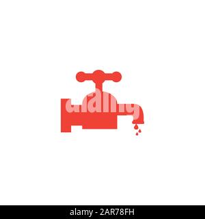 Water Tap Red Icon On White Background. Red Flat Style Vector Illustration Stock Photo