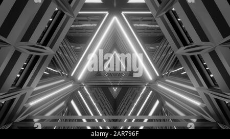 Grayscale futuristic illuminated hallway with beautiful abstract light effects Stock Photo
