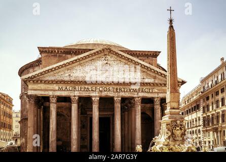 The Pantheon in Rome, Italy. The Roman Pantheon was built in the 2nd century and is one of the major tourist attractions of Rome. Stock Photo