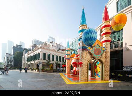 Singapore.  January 2020. The installations for the Chinese New Year outside the Bugis junction Stock Photo