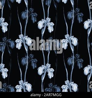 Hand drawn Seamless watercolor pattern with iris flowers Stock Photo