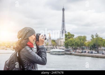 Woman photographer in Paris Stock Photo
