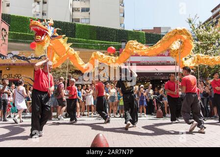 Capital Federal, Buenos Aires / Argentina; Jan 25, 2020: dragon dance, in the celebrations of the Chinese new year, lunar new year, year of the metal Stock Photo