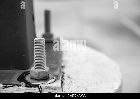 Anchor bolts for structural steel connection to concrete footing Stock Photo