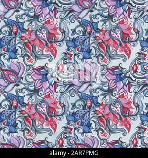 Seamless vintage pattern of Abstract Flowers. Watercolor Hand Drawn background Stock Photo