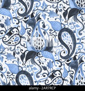 Seamless vintage pattern of Abstract Flowers. Watercolor Hand Drawn background Stock Photo