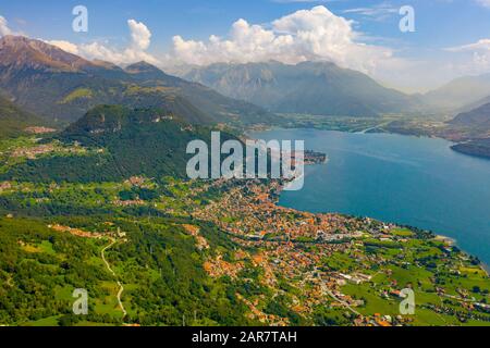 Lake Como with Alps Mountains on the Background. Travel Postcard Concept Stock Photo