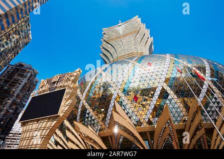 Shiny golden dome of the Hotel Grand Lisboa. Macau, China. Stock Photo