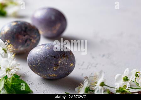 Easter painted eggs with marble effect Stock Photo