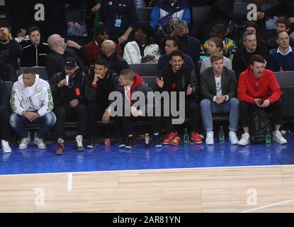 Kylian M'Bappé , Neymar jr , Thiago Silva , Marco Verratti , Marquinhos and Kevin Mayer during the NBA Paris Game 2020 basketball match between Milwaukee Bucks and Charlotte Hornets on January 24, 2020 at AccorHotels Arena in Paris, France - Photo Laurent Lairys / DPPI Stock Photo